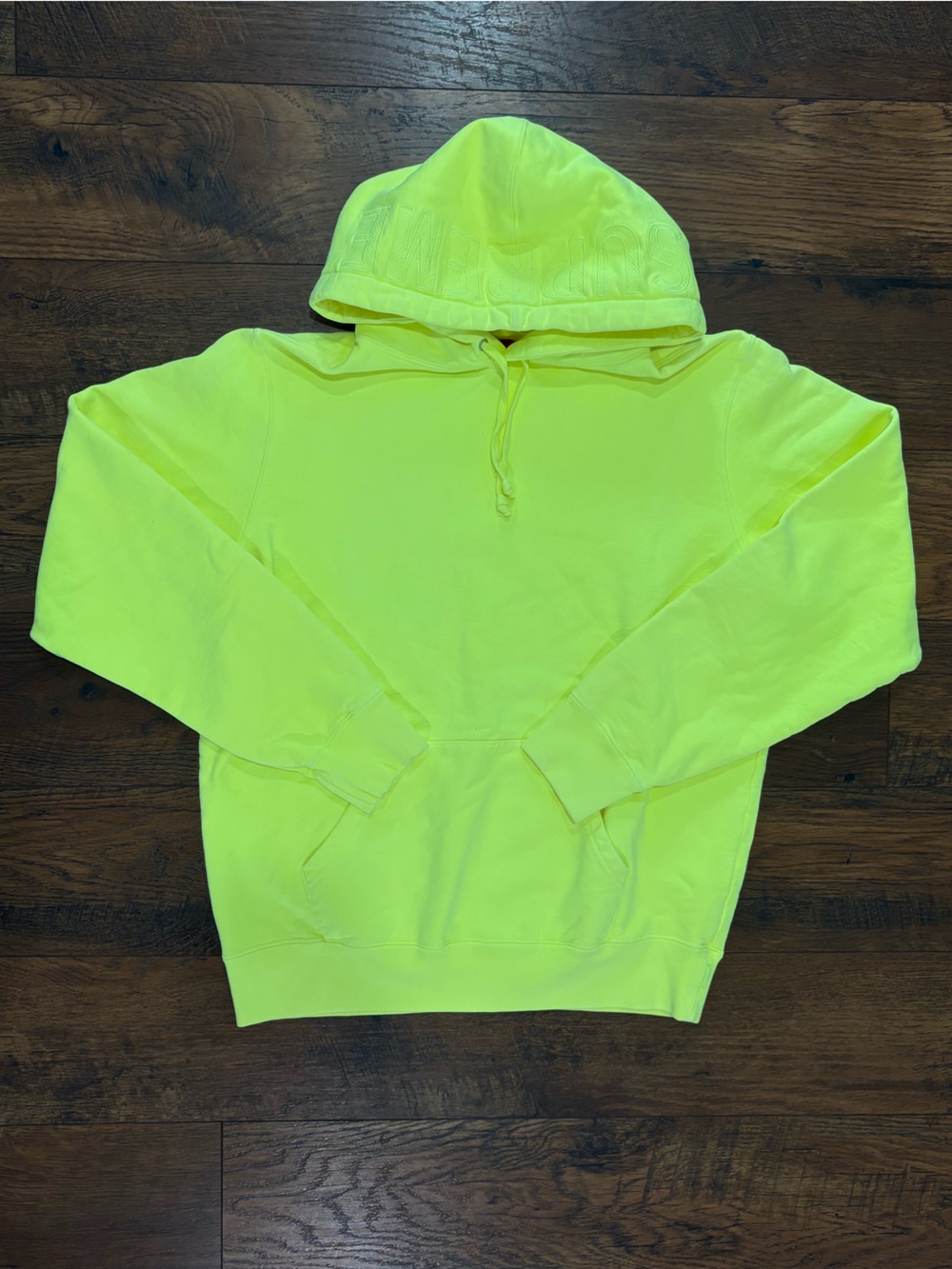Supreme neon yellow embroidered hoodie